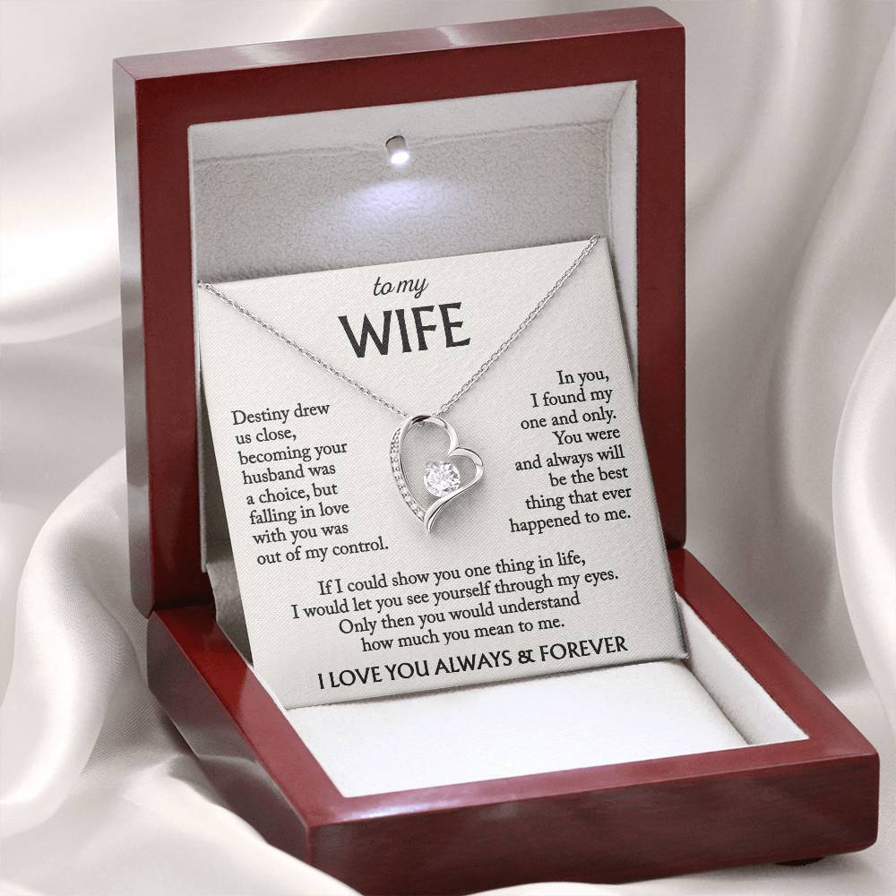 Give your wife a heartfelt keepsake with this “Always & Forever” necklace. The perfect blend of beauty and emotion, it celebrates the deep love you share. Whether it’s an anniversary, birthday, or romantic surprise, this elegant piece will make her feel treasured and adored.