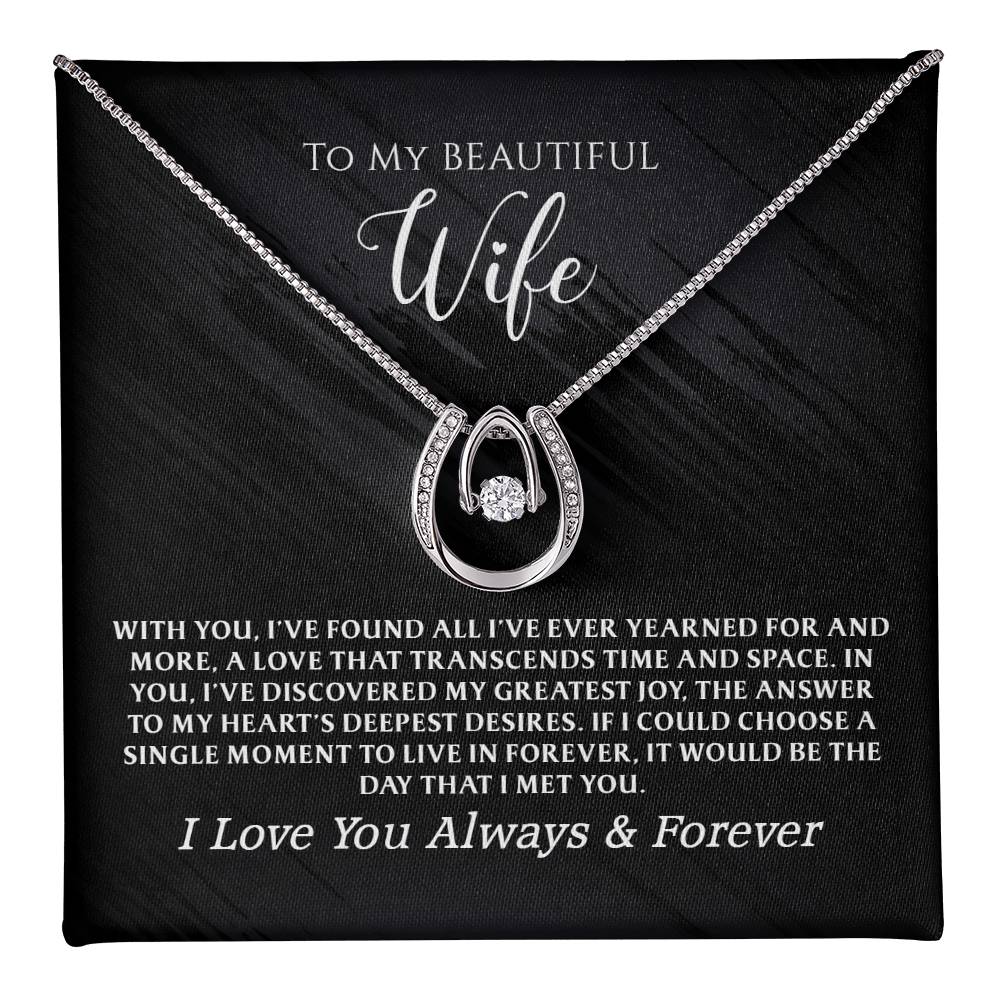 Celebrate your love story with this “Lucky in Love” necklace gift set for your wife. A beautiful way to express gratitude for the joy and luck she brings into your life.