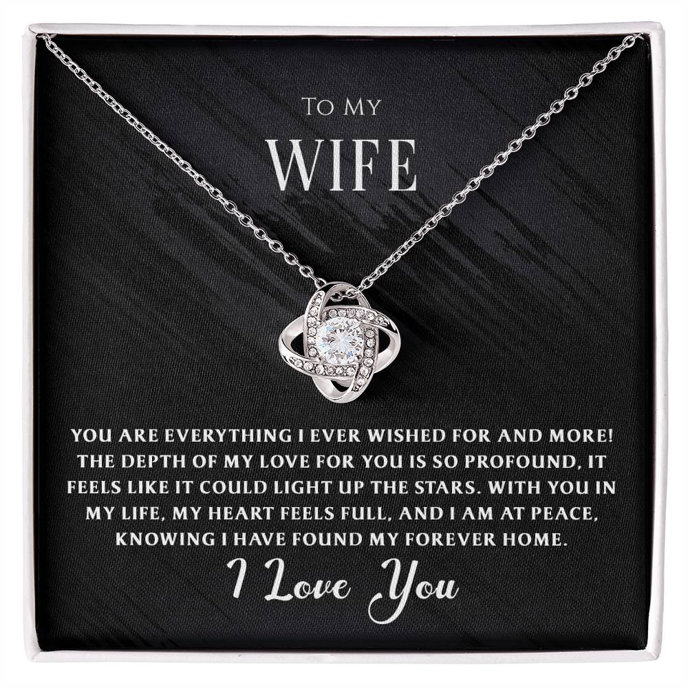 Express heartfelt emotions with this Love Knot Necklace for your wife. A beautiful gift that symbolizes eternal connection and reminds her she truly is your everything, now and forever.