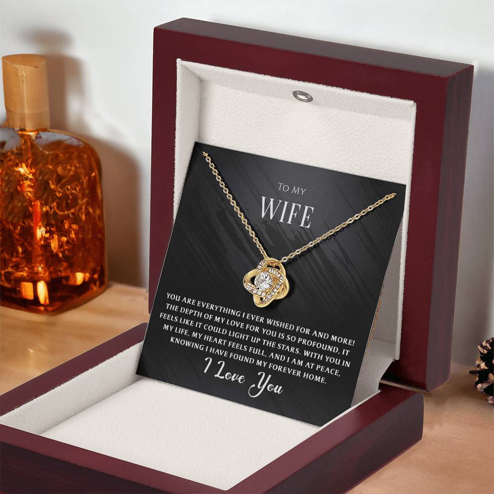 Show your wife how much she means with this Love Knot Necklace. The touching message, “You’re My Everything,” makes it the perfect gift for the woman who completes your world.
