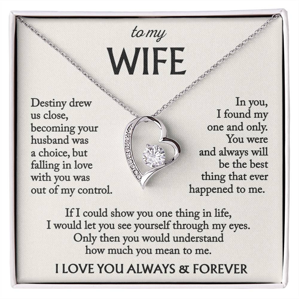 Gift your wife a beautiful reminder of your everlasting love with this heartfelt "To My Wife – I Love You Always & Forever" necklace. Elegant and meaningful, it's the perfect way to say how much she matters.