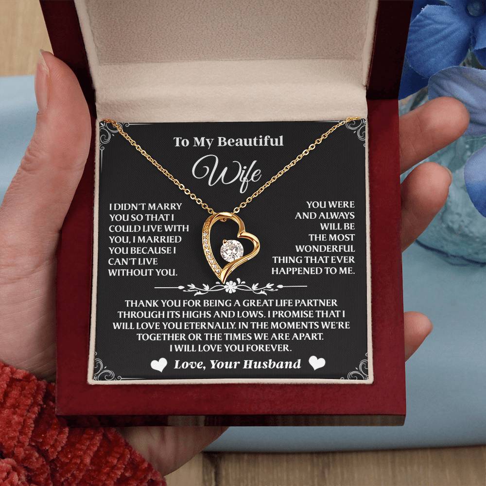 Forever Love Necklace To My Wife - Beautiful Gift for Wife, Necklace for Wife - 14K White Gold Finish / Luxury Box AA23