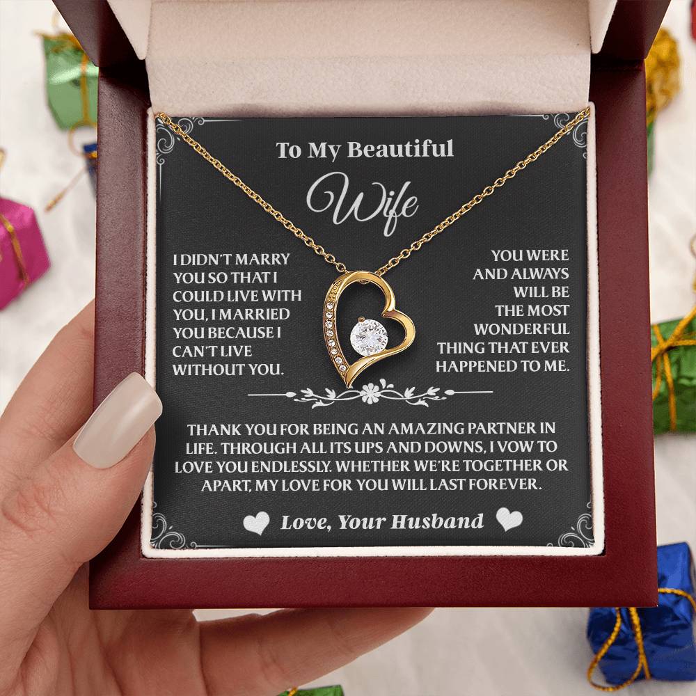 Forever Love Necklace To My Wife - Beautiful Gift for Wife, Necklace for Wife - 14K White Gold Finish / Luxury Box AA34