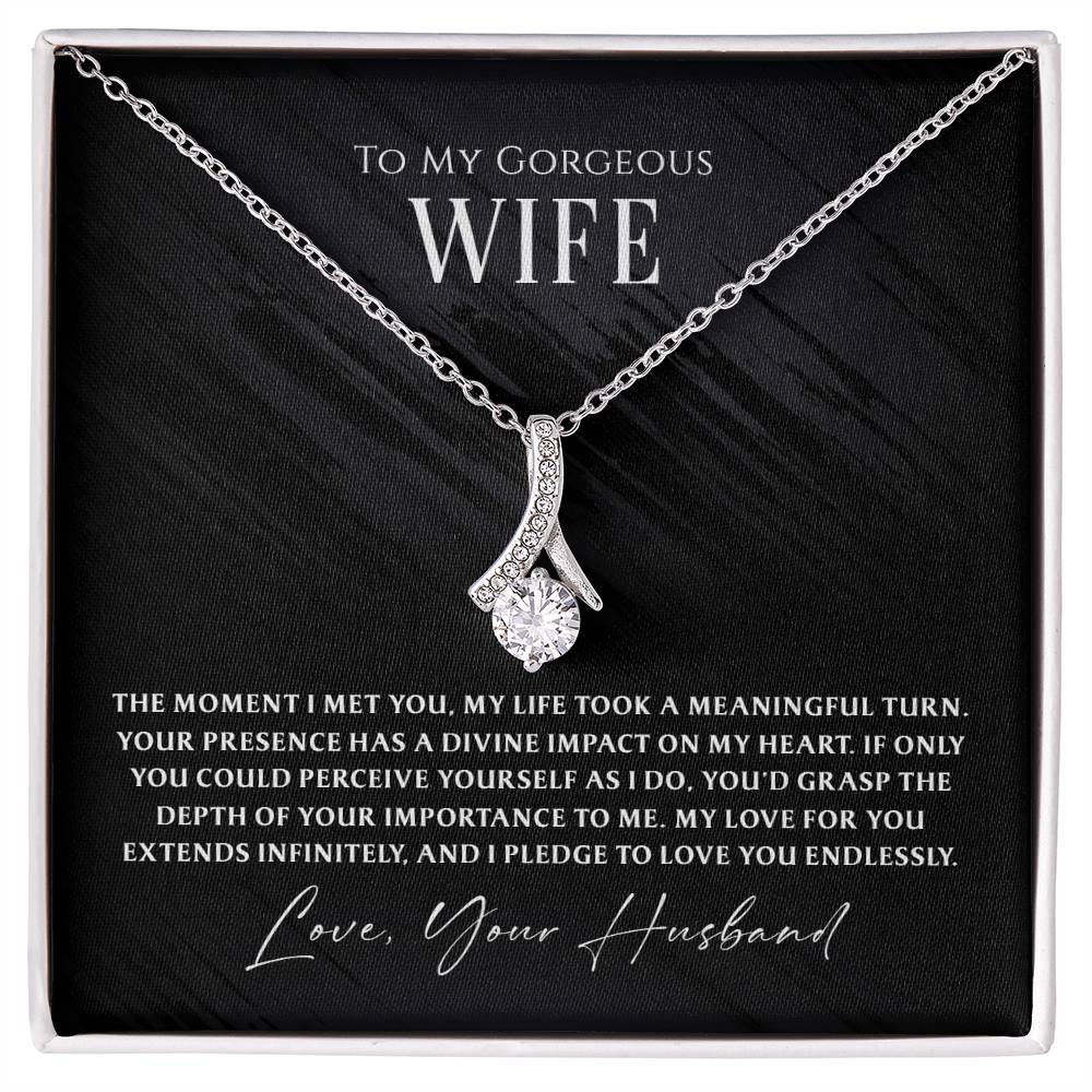 Stunning “Whispers of Forever” necklace for your gorgeous wife. A romantic gift that speaks of timeless love, heartfelt promises, and the forever bond you share with the woman of your dreams.

