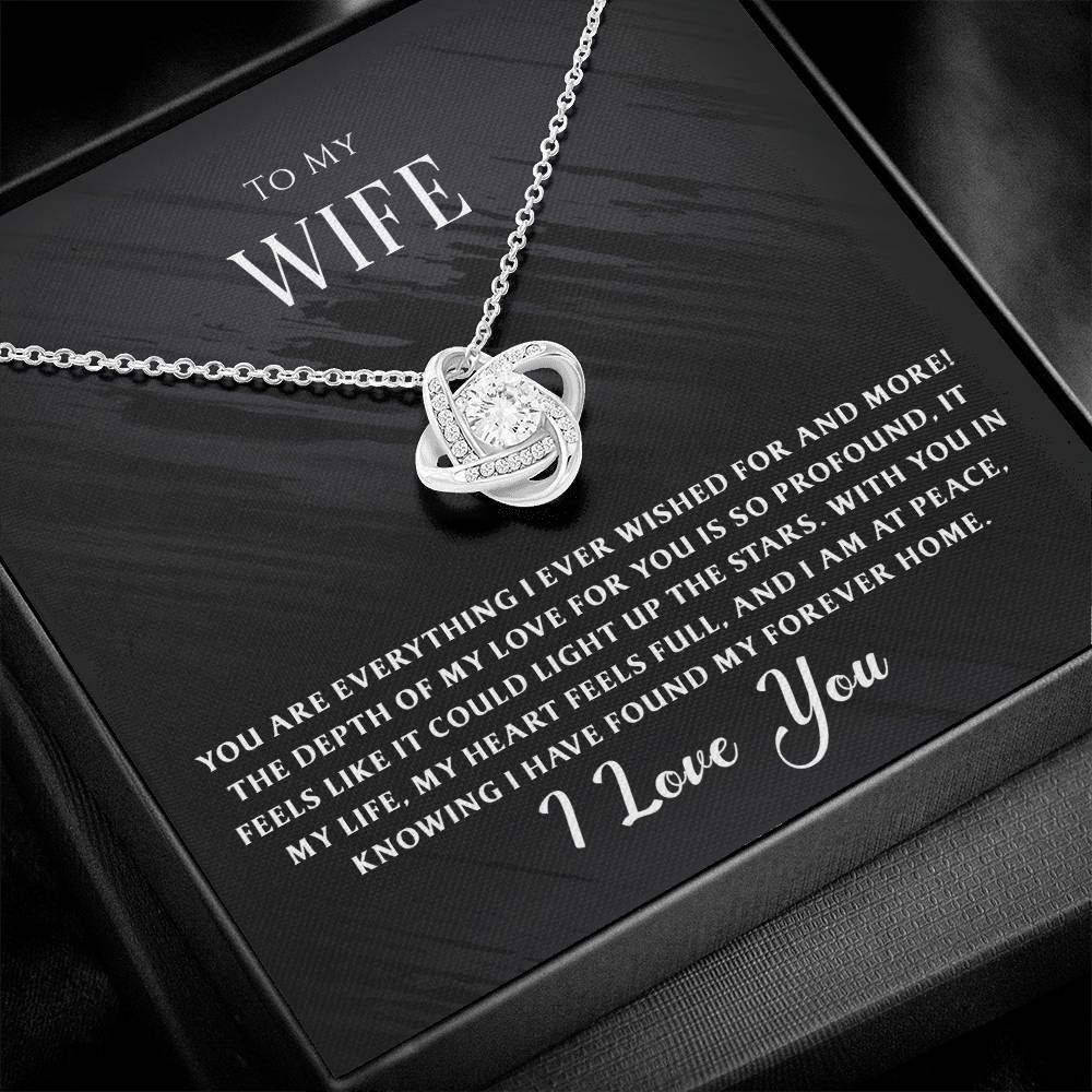 Elegant Love Knot Necklace for wife, representing unbreakable love. A touching gift that says, “You’re My Everything” – perfect for anniversaries, birthdays, or just to show how much you care.

