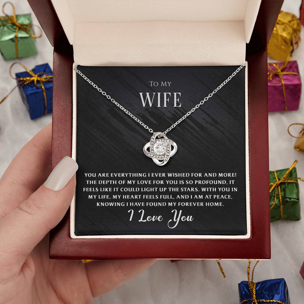 Gift your wife this dazzling Love Knot Necklace to say “You’re My Everything.” A thoughtful gesture of love, loyalty, and deep emotional connection she’ll treasure forever.

