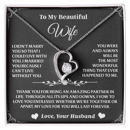 Forever Love Necklace To My Wife - Beautiful Gift for Wife, Necklace for Wife - 14K White Gold Finish / Luxury Box AA34