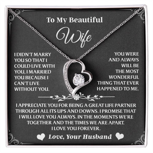 Celebrate your love story with this elegant Forever Love necklace, the perfect way to show your wife she's still your one and only.
