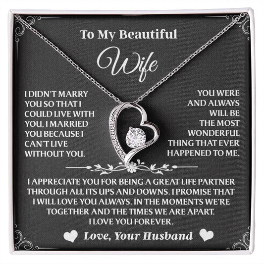 Forever Love Necklace To My Wife - Beautiful Gift for Wife, Necklace for Wife - 14K White Gold Finish / Luxury Box AA25