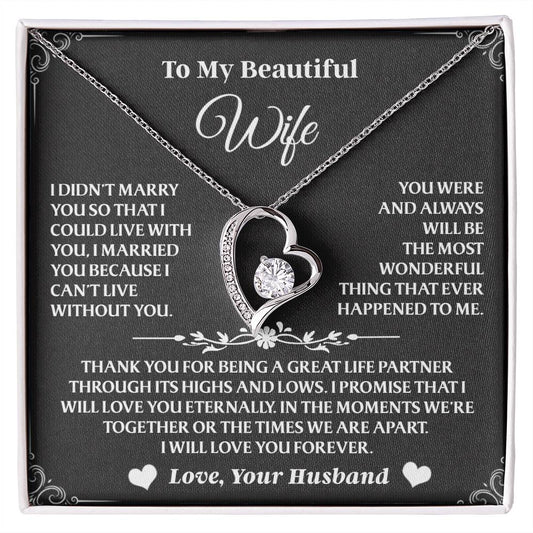 Forever Love Necklace To My Wife - Beautiful Gift for Wife, Necklace for Wife - 14K White Gold Finish / Luxury Box AA23