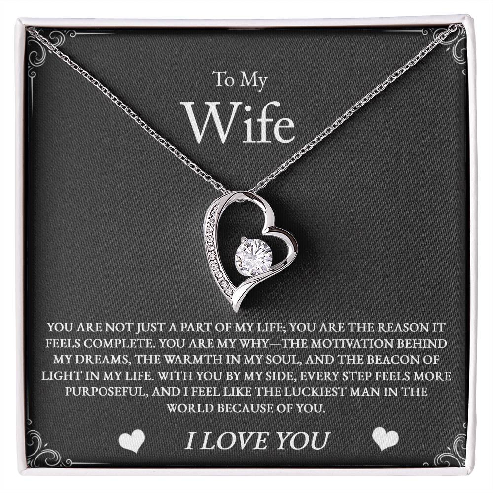 Show your wife how much she means with this stunning necklace. Featuring the words “You Are My Reason,” it’s a gift of love, loyalty, and lifelong commitment.

