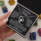 Romantic jewelry gift for wife, showcasing a timeless heart pendant and loving message.