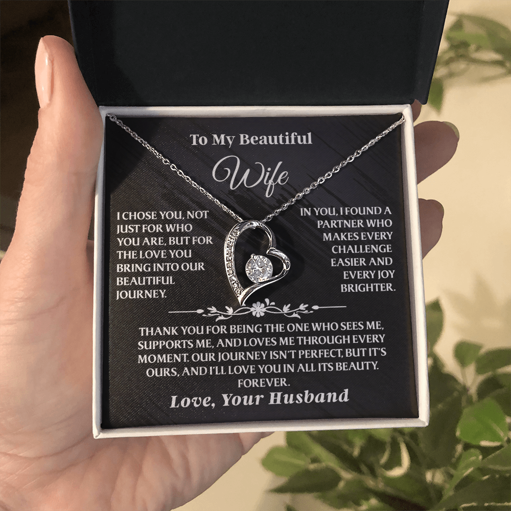 Dazzling necklace with a heartfelt message, ideal gift for a cherished wife.
