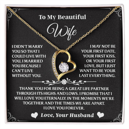 Forever Love Necklace To My Wife - Beautiful Gift for Wife, Necklace for Wife - 14K White Gold Finish / Luxury Box AA24