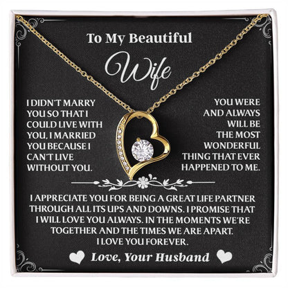 Forever Love Necklace To My Wife - Beautiful Gift for Wife, Necklace for Wife - 14K White Gold Finish / Luxury Box AA25