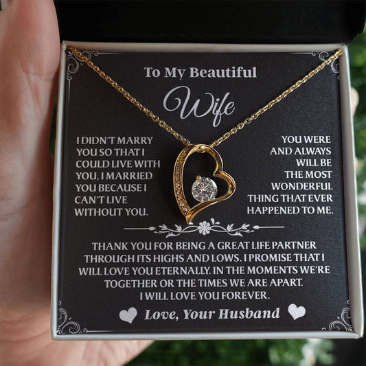 A heartfelt Forever Love necklace made to honor the deep love you share with your wife—perfect for birthdays, anniversaries, or just because.

