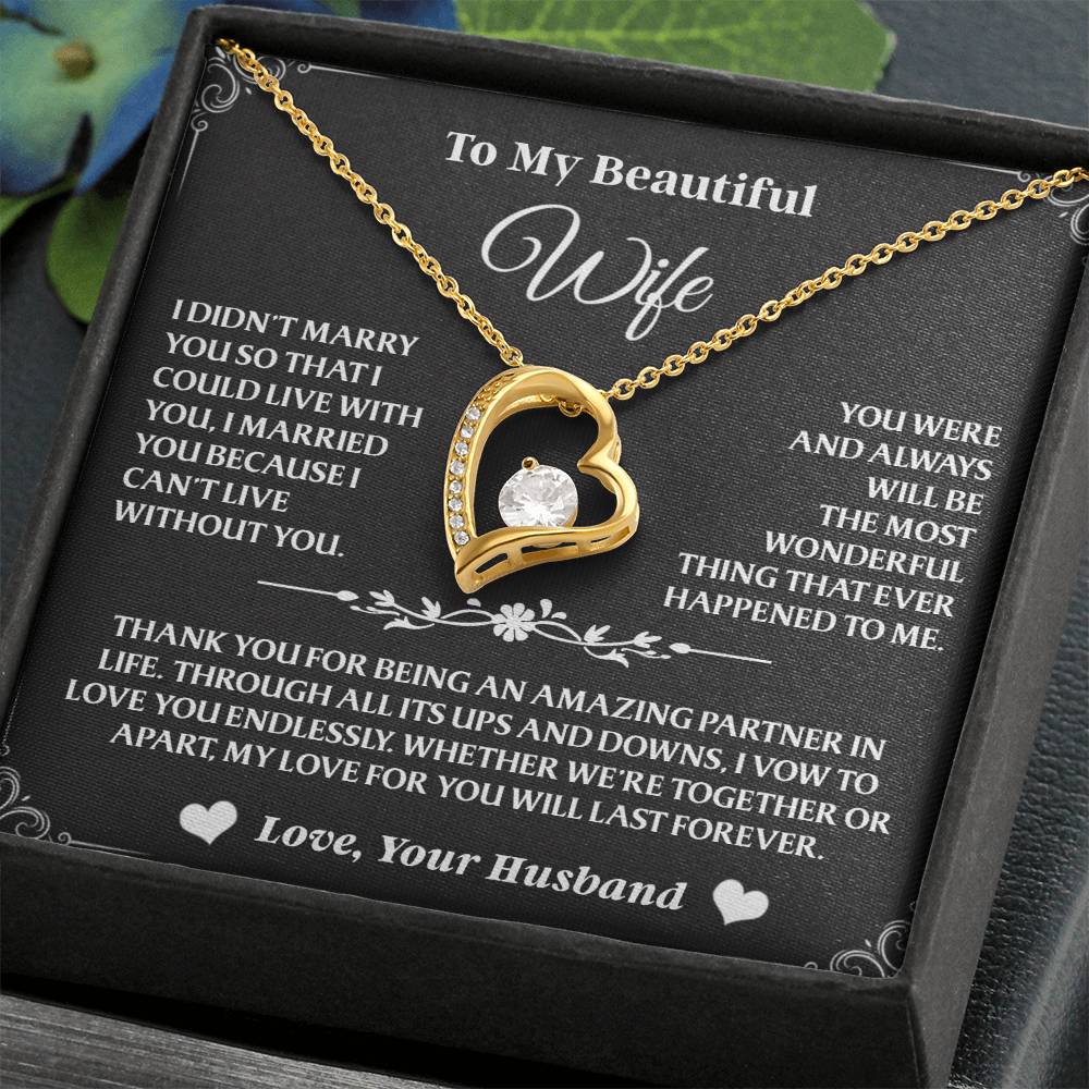 Heart-shaped pendant crafted to honor your everlasting bond with your beautiful wife.