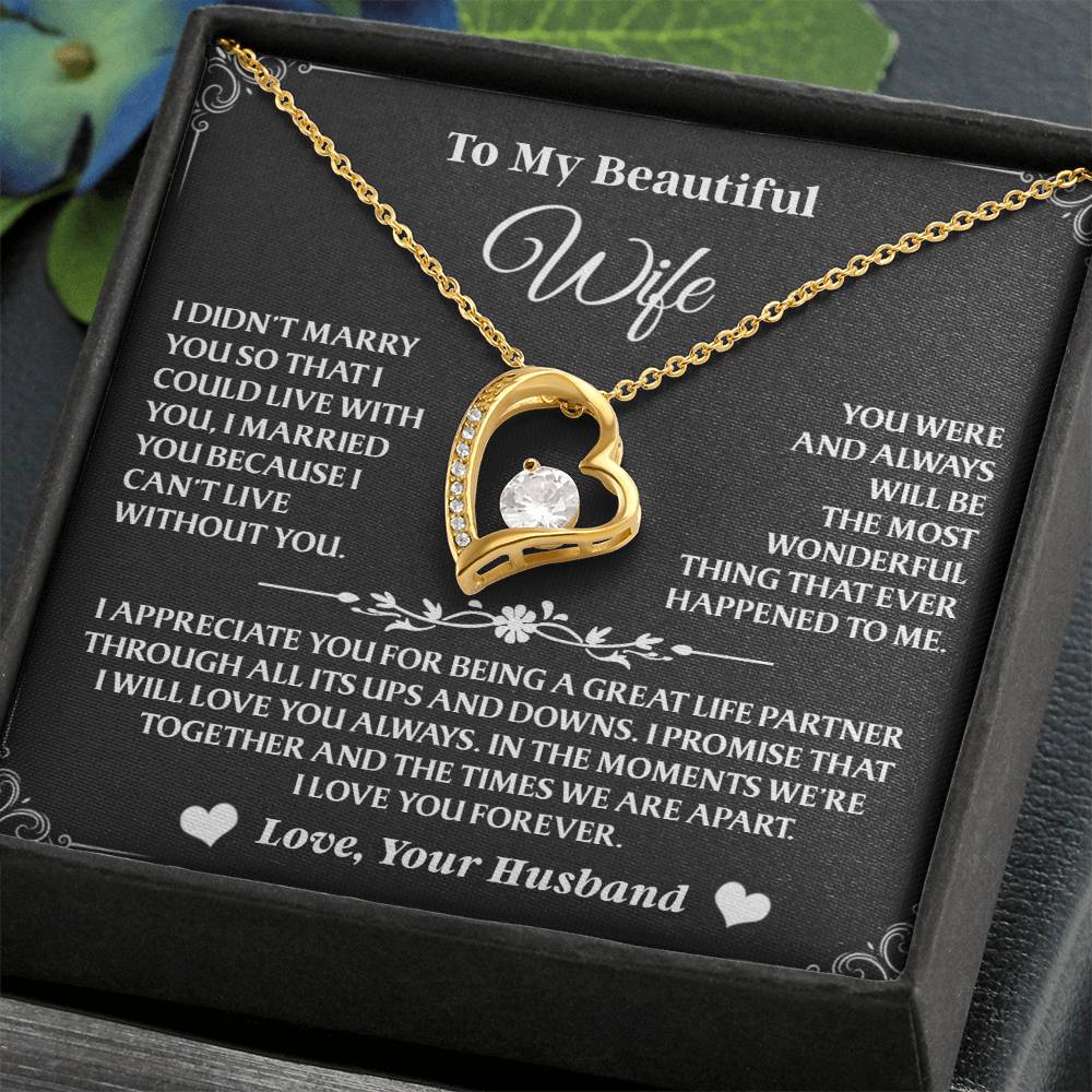 The Forever Love necklace is a touching gift for your wife, capturing the depth of your commitment in one beautiful piece.